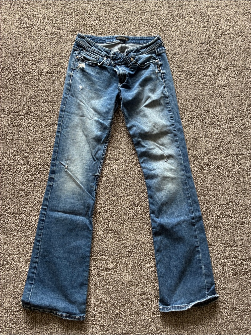 Women’s Blue Distressed Silver Tuesday Slim Boot Jeans